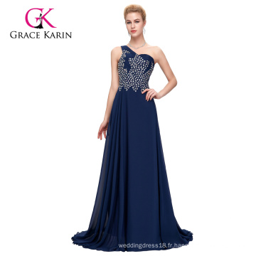 Grace Karin Une épaule Robe de soirée à manches longues en mousseline de soie marron bleu CL4506-2